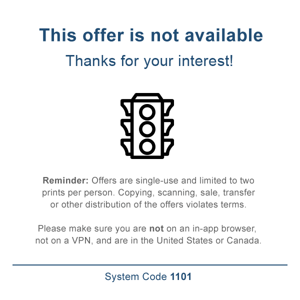 System Message 1101 - This offer is not available. Thanks for your interest.